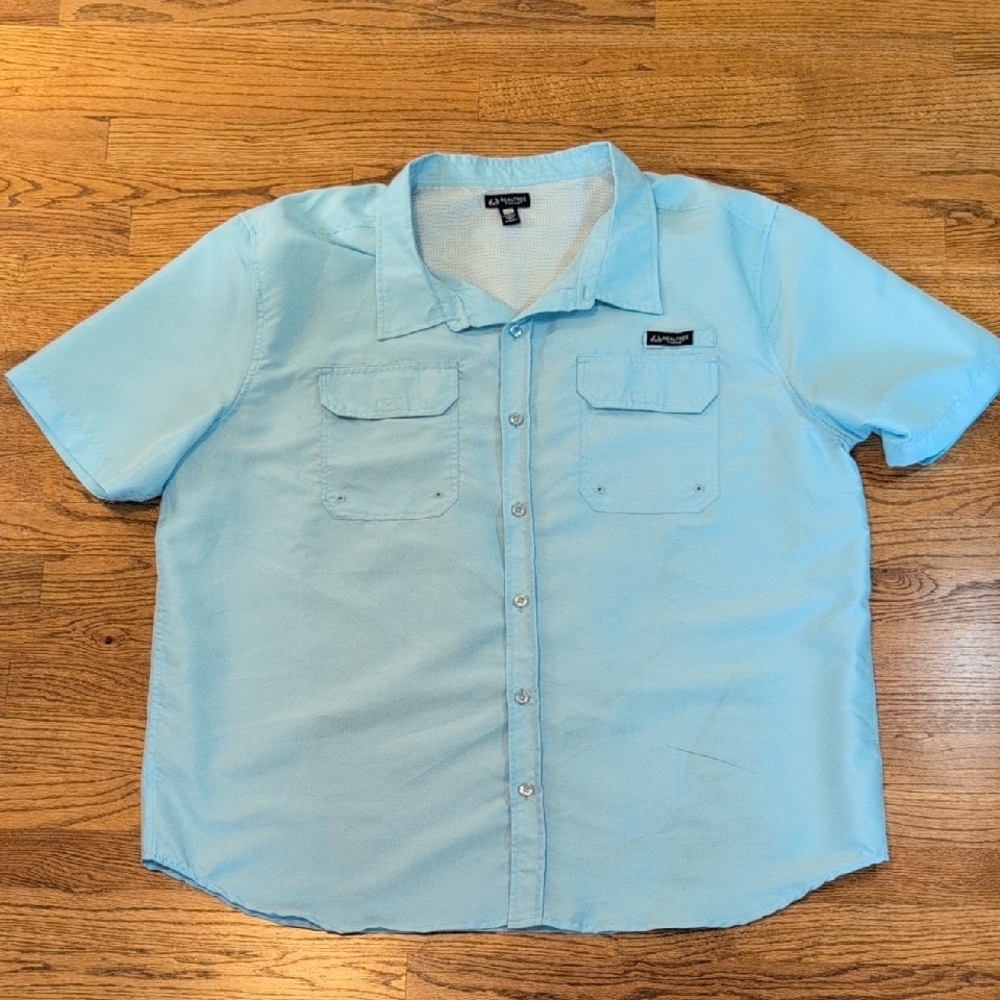 Realtree Men's Shirt Fishing Light Blue Short Sleeve Button Up Vented Size XXL